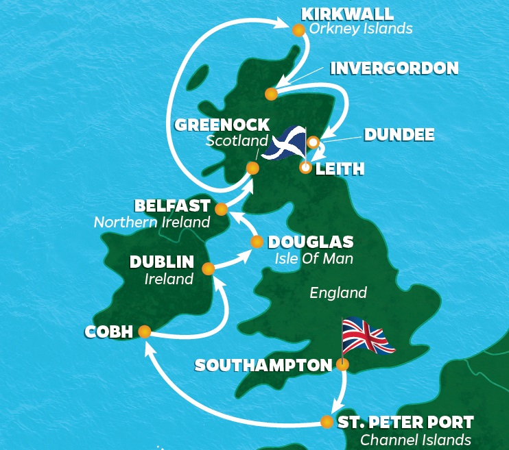 PerryGolf 2018 BRITISH OPEN GOLF CRUISE Map